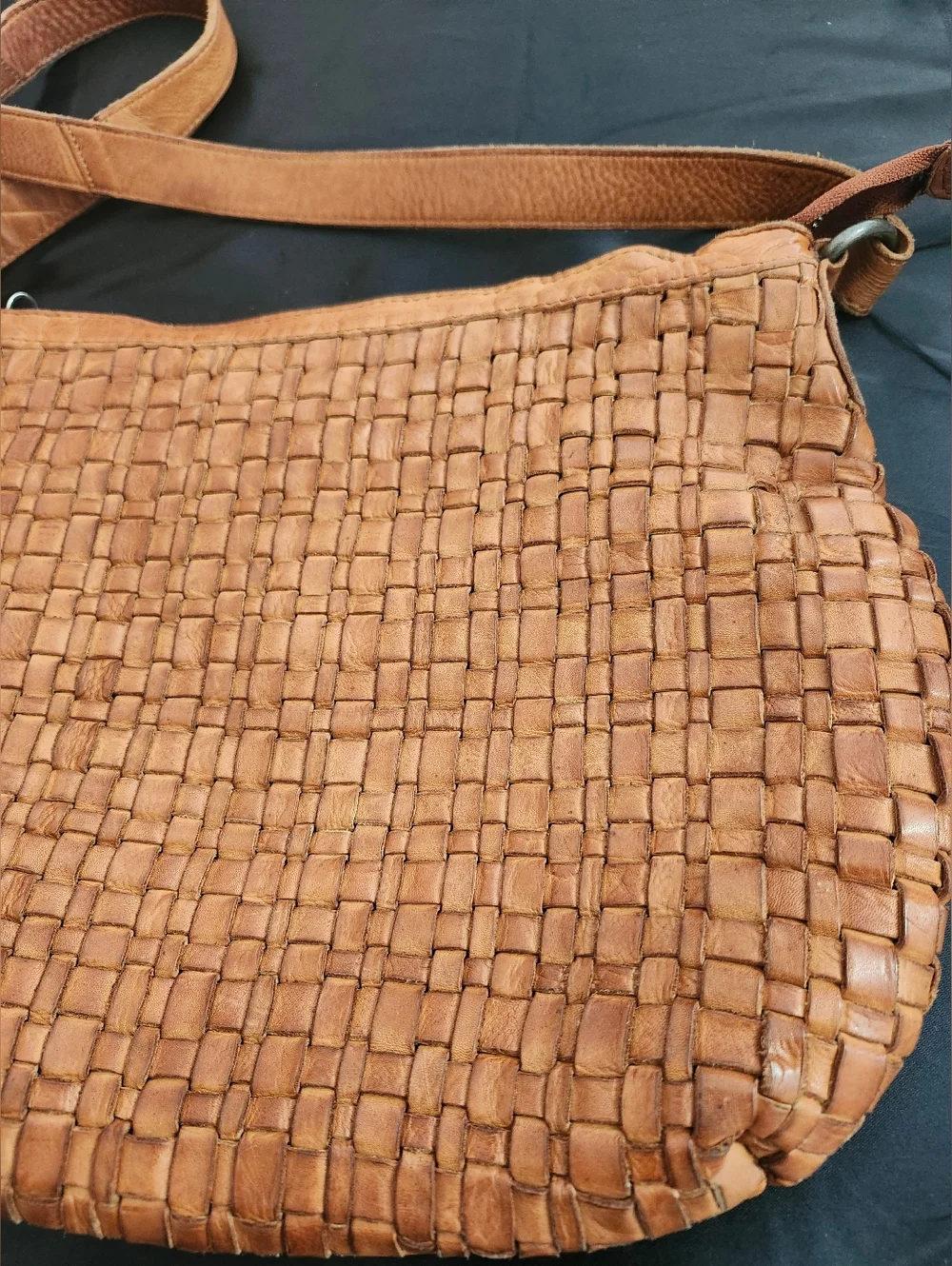 Woven Leather Crossbody Bag in Tan